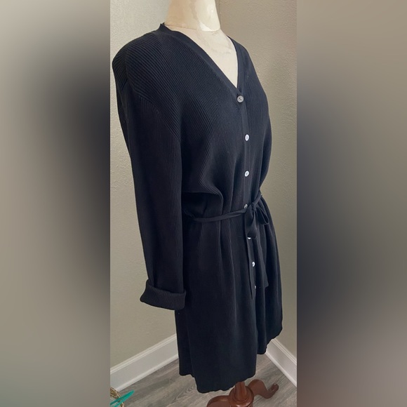 Karen Scott Black Ribbed Cotton Long Sweater Button Down Size XL Belted, Midi - Picture 7 of 14